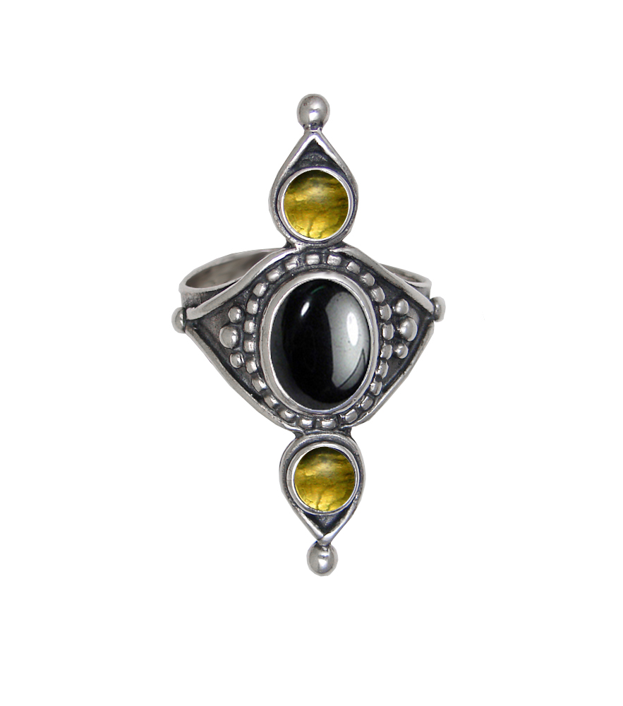Sterling Silver Royal Ring With Hematite And Citrine Size 6